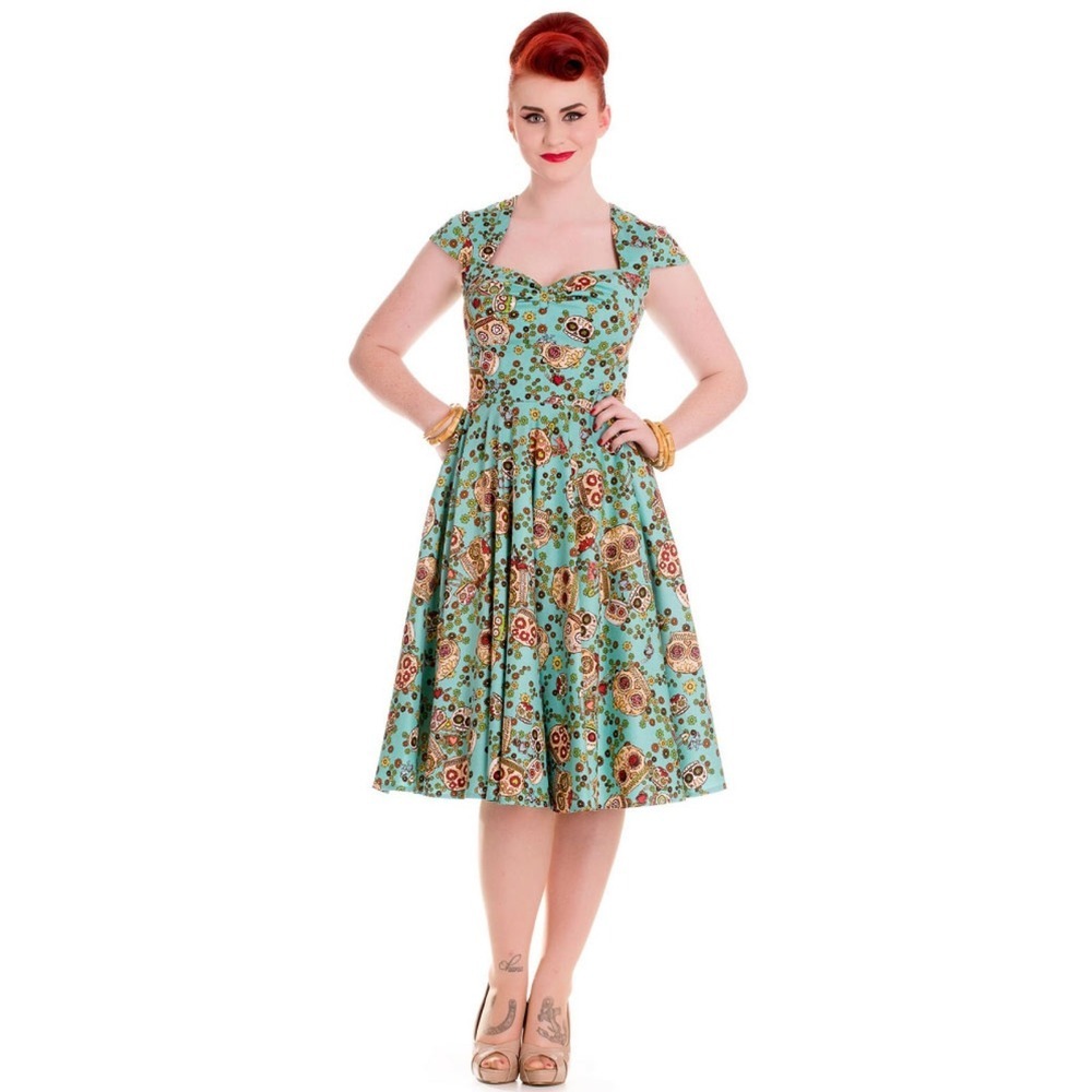 HELL BUNNY Sasha Sugar Skull Dress Dia De Los Muertos Rockabilly Retro Large